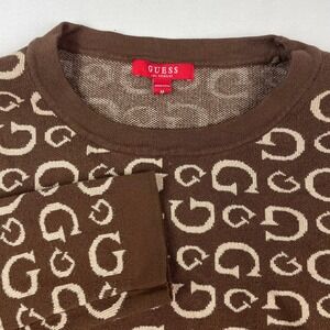 Guess Los Angeles Brown Monogram Logo Crewneck Sweater Womens Medium Long Sleeve